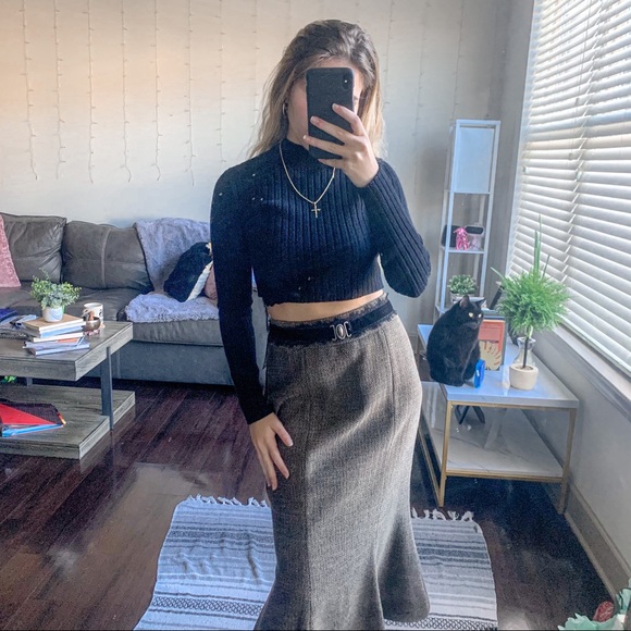 NWT Vintage Woolen Striped Midi Skirt - Picture 2 of 4